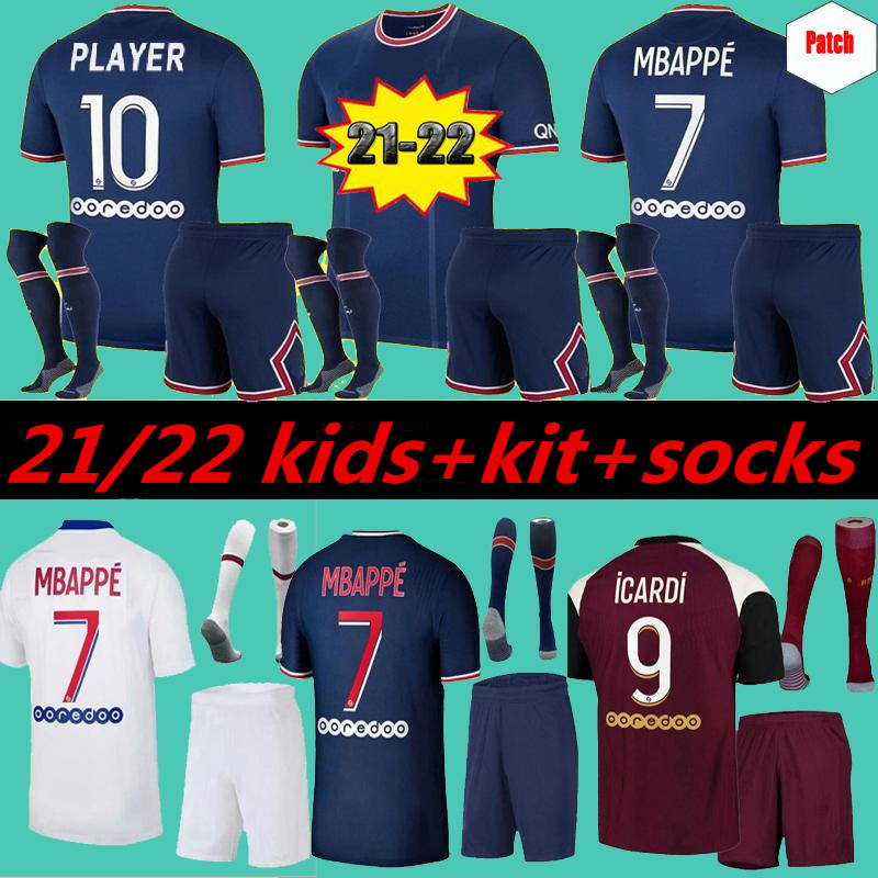 

2122Maillots de football kits  21 22 Fourth Paris soccer jersey 2021 2022 MBAPPE ICARDI uniform shorts maillot foot PAR enfant kids socks, 21/22 home