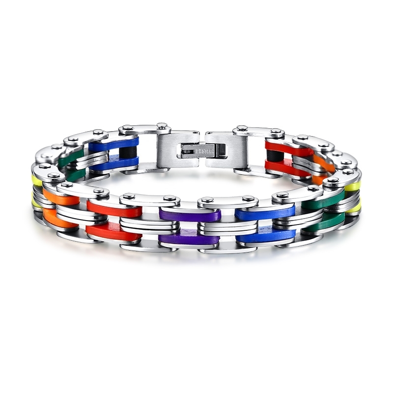 

Silicone Bangle Rainbow Color 316L Stainless Steel Clasp Bracelet For Men Women