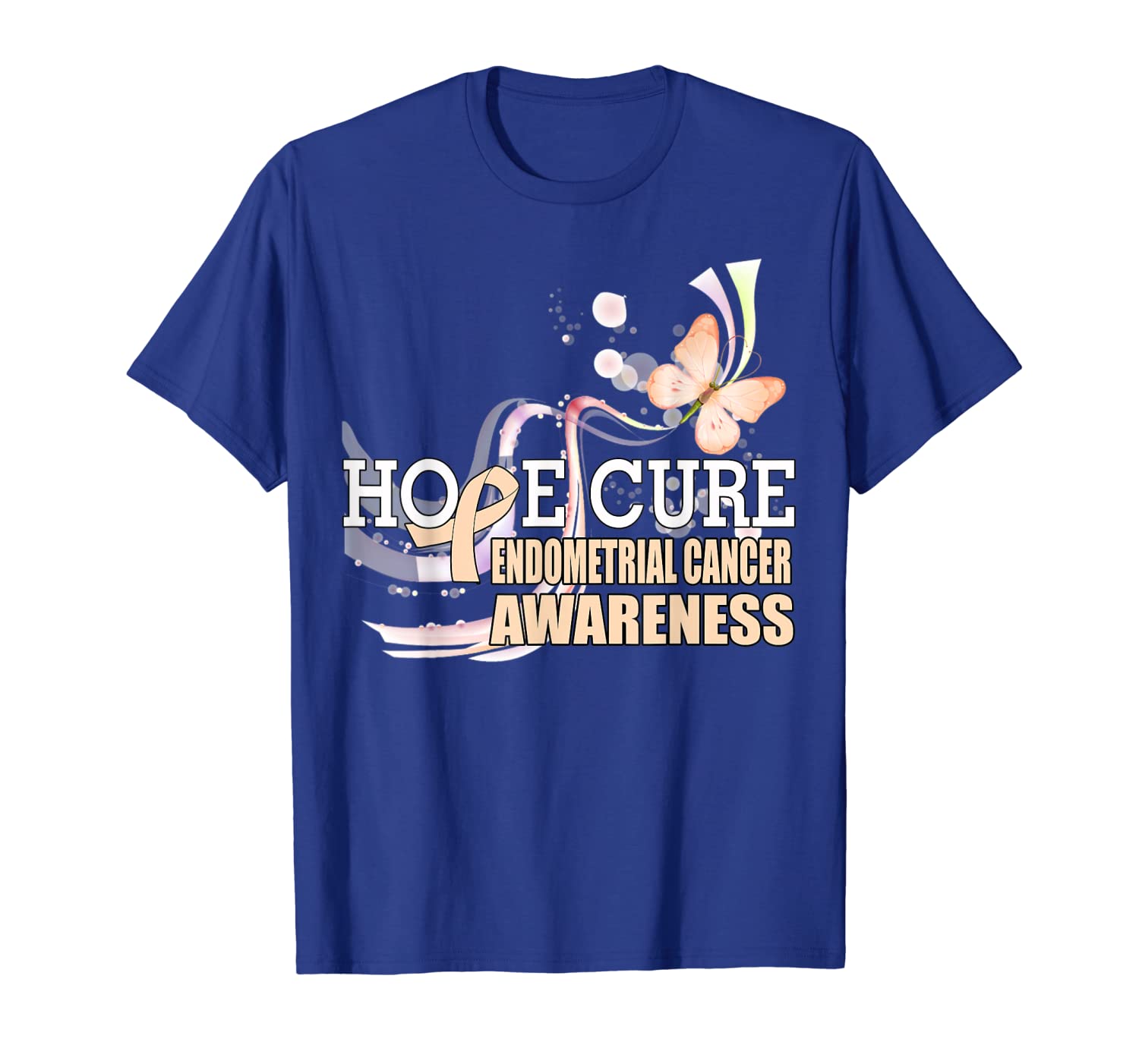 

hope cure endometrial cancer awareness ribbon t-shirt, White;black