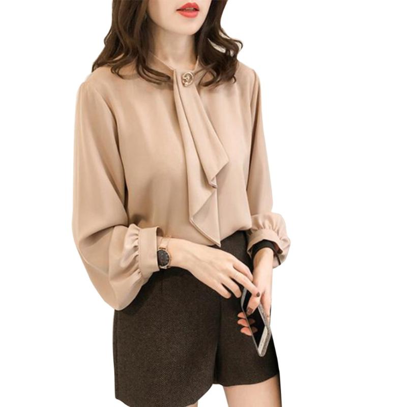 

Women's Blouses Summer Women Loose Casual Chiffon Blouse Sweet Solid Color Lantern Sleeve Stand Collar Bottoming Shirts &