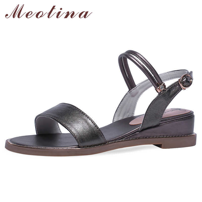 

Meotina Summer Sandals Women Shoes Natural Genuine Leather Wedge Heels Shoes Cow Leather Open Toe Sandals Ladies Big Size 33-43 210608, Black cow leather