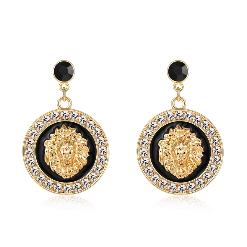 

Hip Hop Gold Lion Head Stud Earring Punk Trendy Crystal Colored Enamel Fashion Basketball Wives Cocktail Costume Jewelry 220209