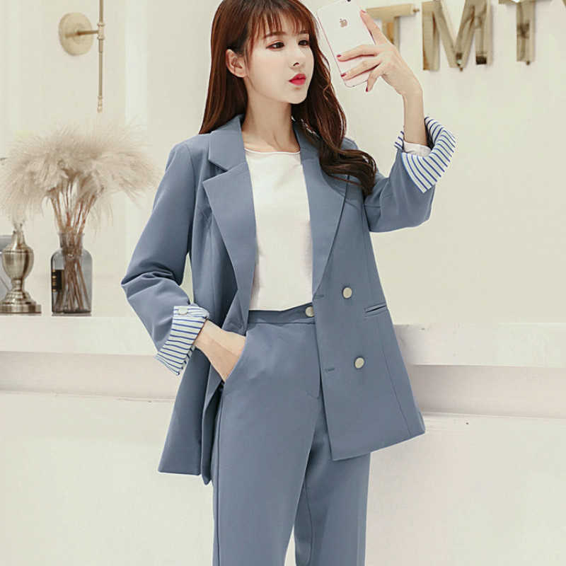 

ladies business office suit work High quality elegant double row blazer Slim fit women pant Jacket set 210527