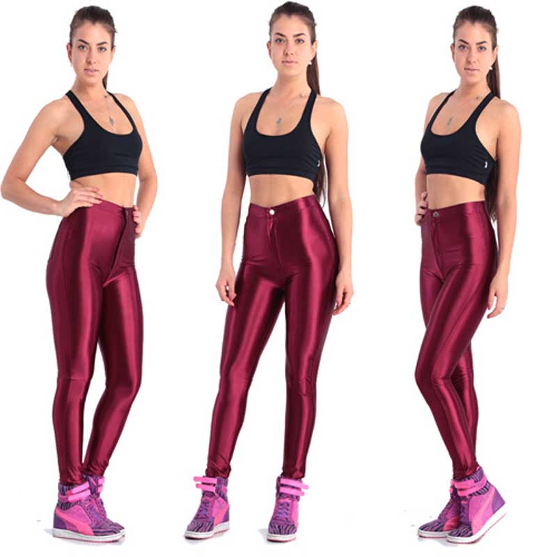 

New Solid Fluorescent Leggings Women Casual Plus Size Multicolor Shiny Glossy Legging Female Elastic Pant Sporty Clothes, White