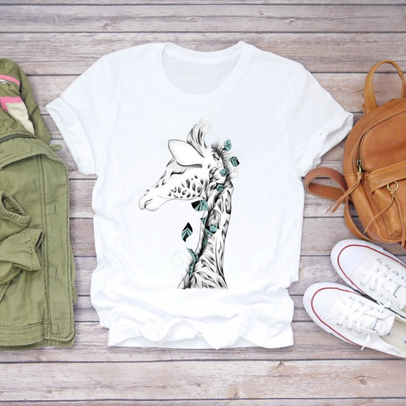 

men cartoon giraffe kawaii aesthetic mens fashion 90s print lady graphic shirt ladies female tee, White;black