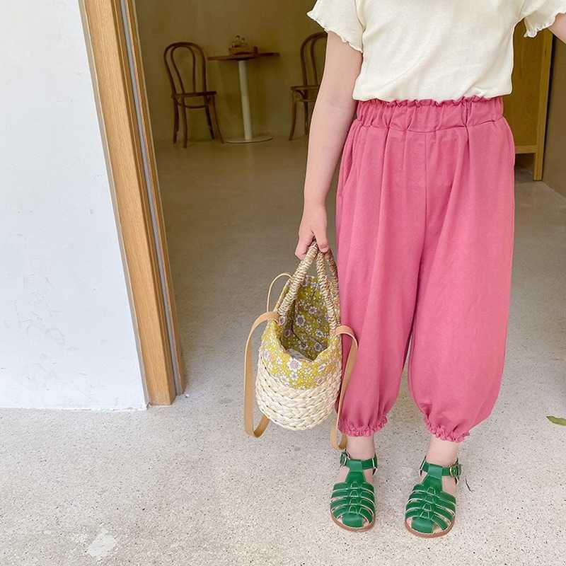 

Summer Girls Solid Color Bud Waist Thin Trousers 1-7 Years Korean Style Kids Loose Anti Mosquito Pants 210615, Yellow