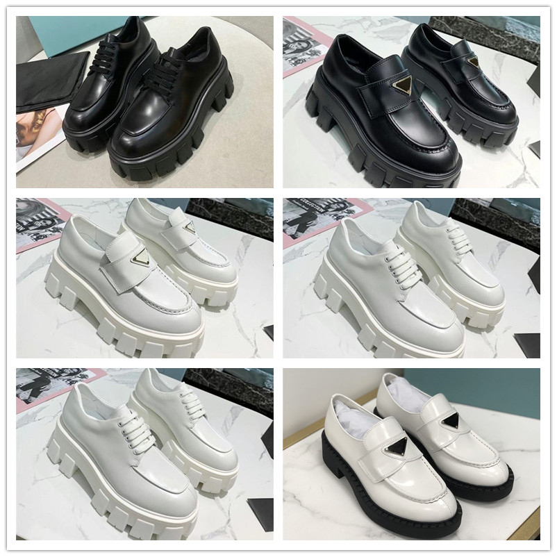 

2021Designer High Quality Shoes Soft Cowhide Loafers Rubber Platform Sneakers Black Shiny Leather Slipper Thick Bottom Shoe Chunky Round Head Sneaker