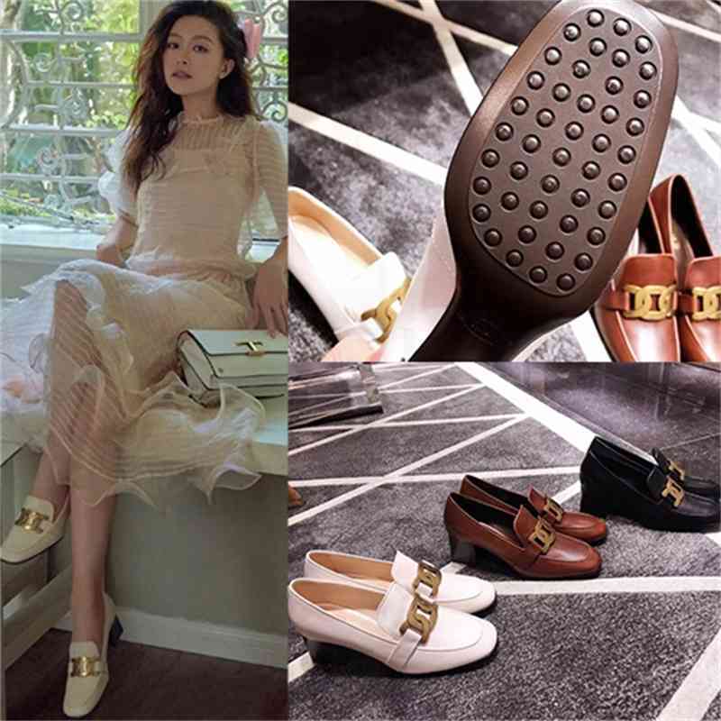 

70% Off Wholesale Sandals Flip-Flops women shoes real leather coarse heel pea single women's with middle and one foot British style small, Black