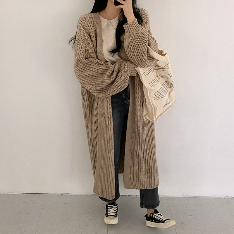 

women's sweaters long form cardigan women's nightgown autumn winter all-match sweater long dxrz, White;black