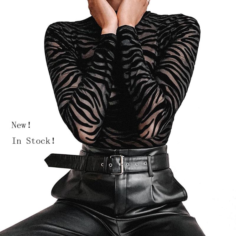 

Women Ladies Sexy Long Sleeve Bodysuit Mesh Thin See Through Turtleneck Skinny One Piece Suit Fashion Women's Jumpsuits & Rompers, Black;white