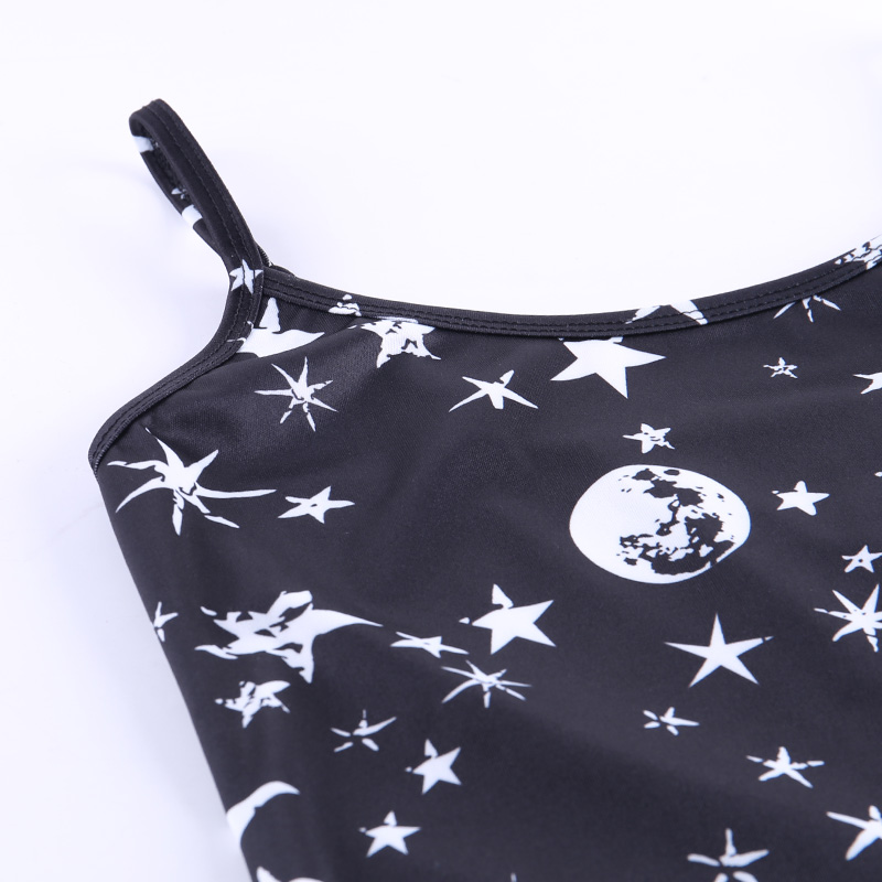 

2021insgoth casual mini bodycon black dress gothic vintage moon star print sleeveless dersses streetwear fashion lady dress, Black;gray