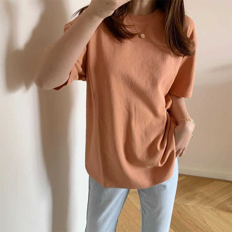 

Basic Cotton T Shirt Women Summer Oversized Solid Tees 7 Color Casual Loose Tshirt Korean O Neck Female Tops 210527, Blue