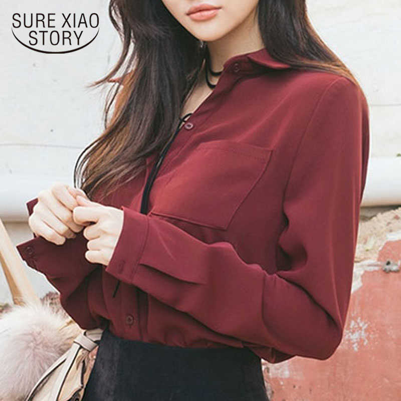 

Spring Korean Loose Fit Tops and Blouse Long Sleeve Simple Solid Color Chiffon Shirt Women Blusas Mujer De Moda 9381 50 210527, Black