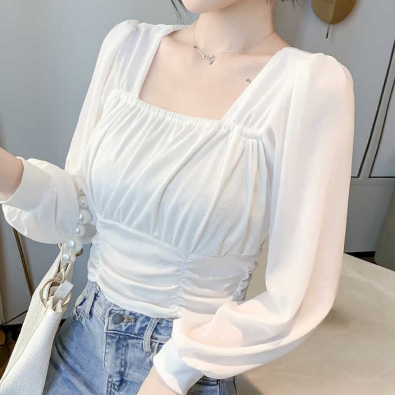 

Long Sleeve White Blouse Women Tops Blouse Women Blusas Mujer De Moda Slash Neck Chiffon Blouse Shirt Women Clothing E522 210602