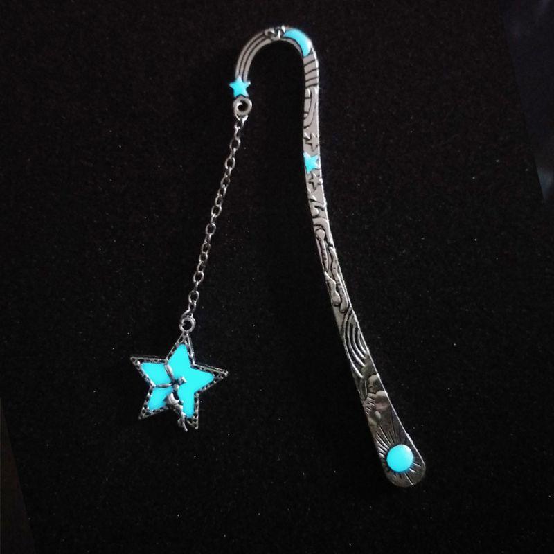 

Bookmark Retro Glow In The Dark Reading Sun And Moon Stars Luminous Flying Man Long Chain Hairpin Beautiful Ref