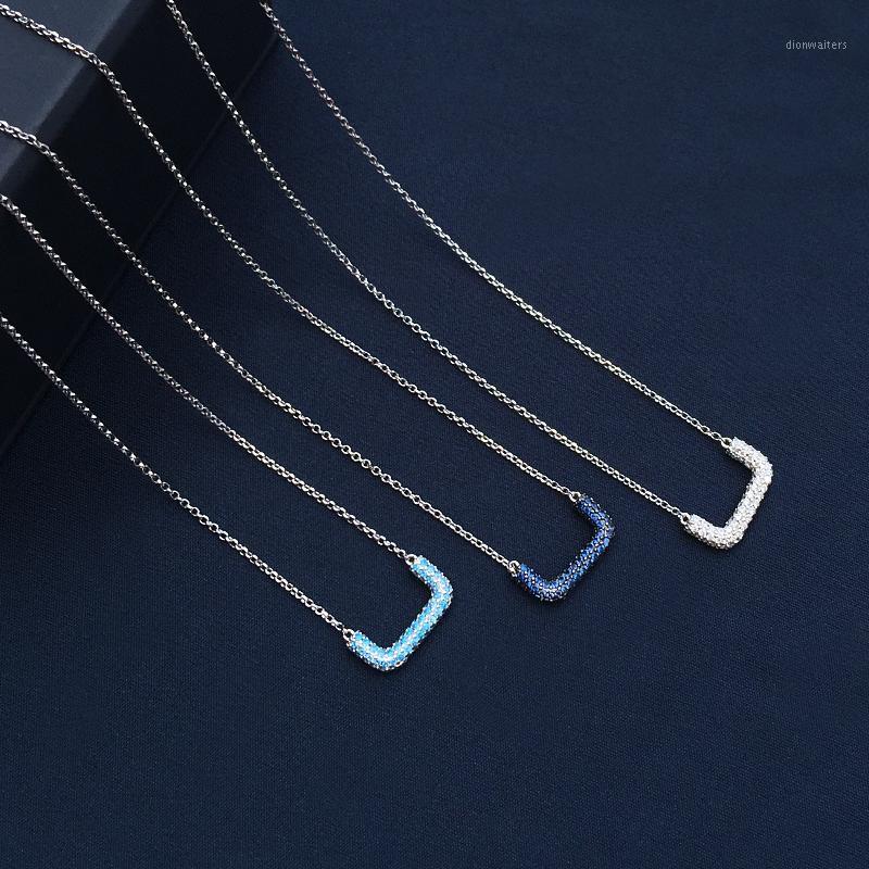 

Sterling Silver Square Colorful Necklace Women Style Fashion Classic Mid-length Sweater Chain Jewelry Gift Chains