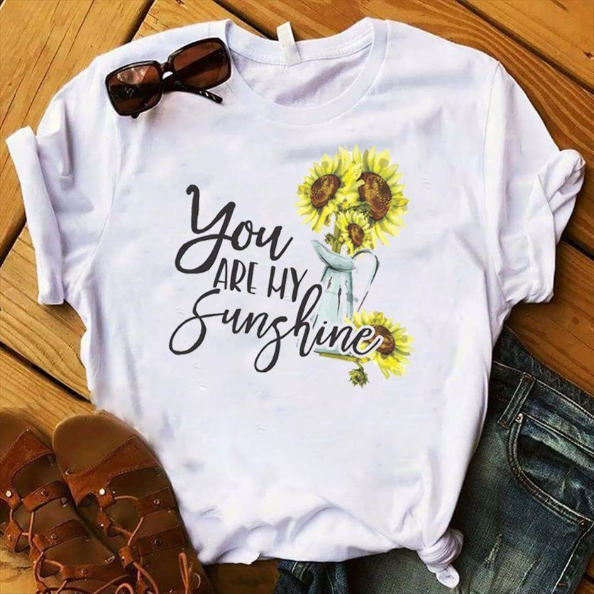 

sunflower sunshine printed womens t shirts short sleeve tee clothes graphic, White