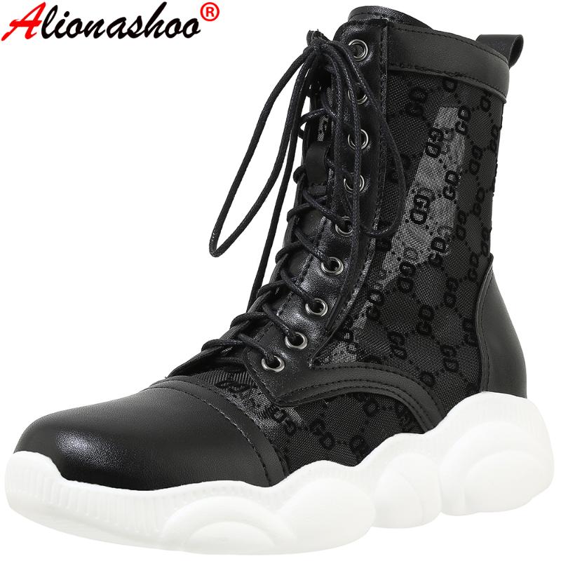 

Boots Aliona Shoo Design Fashion Gladiator Summer Sandals Women Ankle Ladies Sexy Lace Black Leather Casual Shoes 46