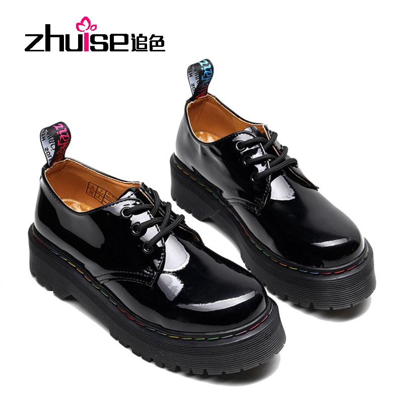 Dress Shoes 3-hole Low-top Top Layer Varnished Soft Leather 1461 Thick-soled Riding Boots Women's Round-toe Platform High-rise Short