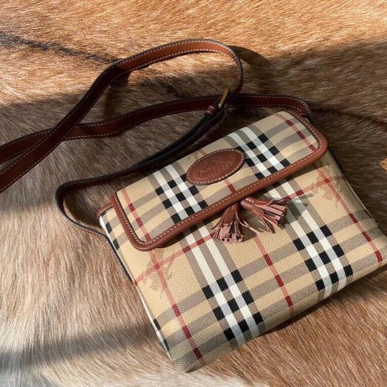 

Vintage Bag [welfare!] Style Classic Middle Ancient Check Fringed Parchmentjy