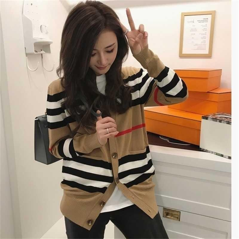 

Women's Sweaters Designer Jacket Cashmere Cardigan Mid-length Knitted Jacket V-neck Loose Striped Sweater Thin Ladies Trench Coat Top 2022, White;black
