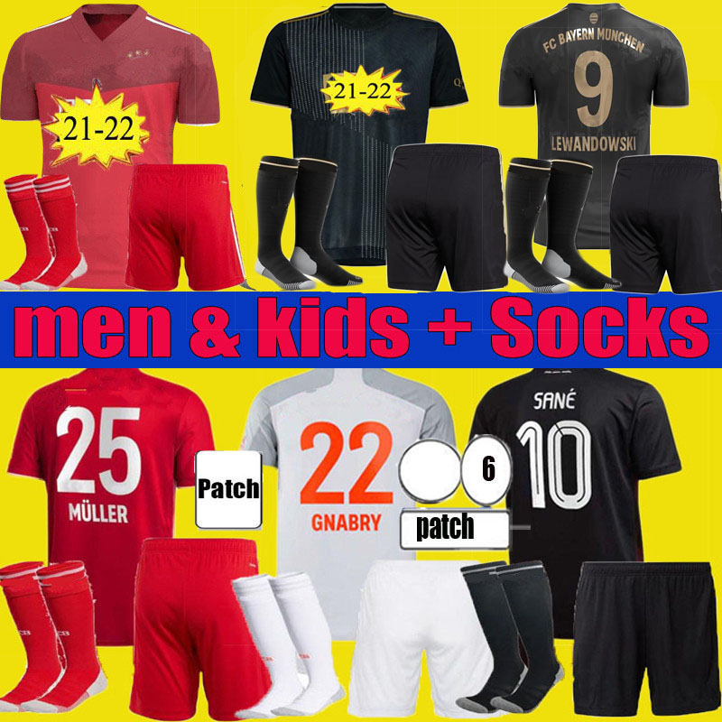 

men kids 20 21 22 bAyerN LEWANDOWSKI Munich soccer Jerseys 2021 2022 HERNANDEZ KIMMICH Adult child kit GORETZKA equipment Full set uniform Football shirt, 2020/21 away+patch