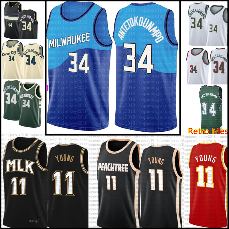 

# Giannis 34 Antetokounmpo Jersey Trae 11 Young Basketball Jerseys Green Black White Red Beige S