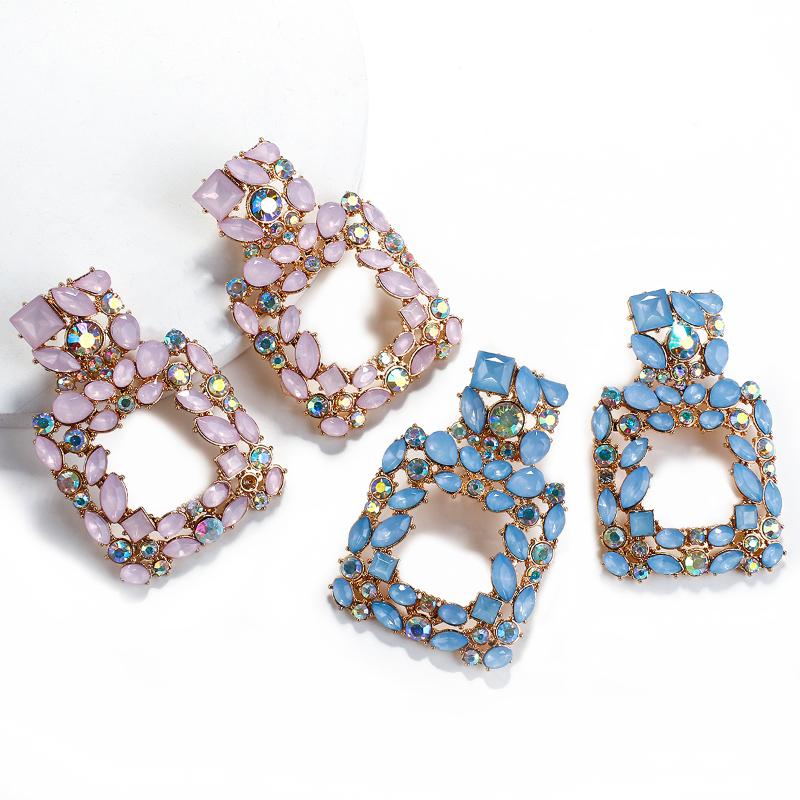 

Dangle & Chandelier AMORCOME Shiny Big Crystal Drop Earrings For Women Rhinestone Square Statement Long Bijoux Accessories, Silver