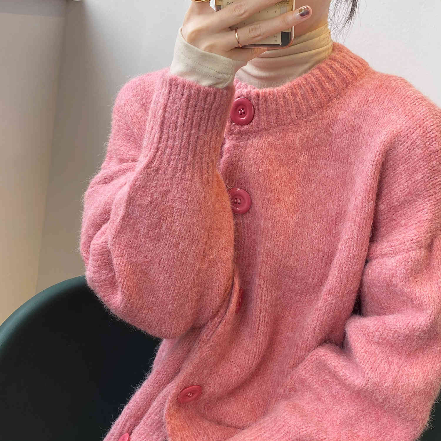 

Pure Color Mohair Cardigan Women' Gentle Autumn Winter Fashion Style Oversize Long Sleeved Sweater Single Breasted Top 210520, Orange