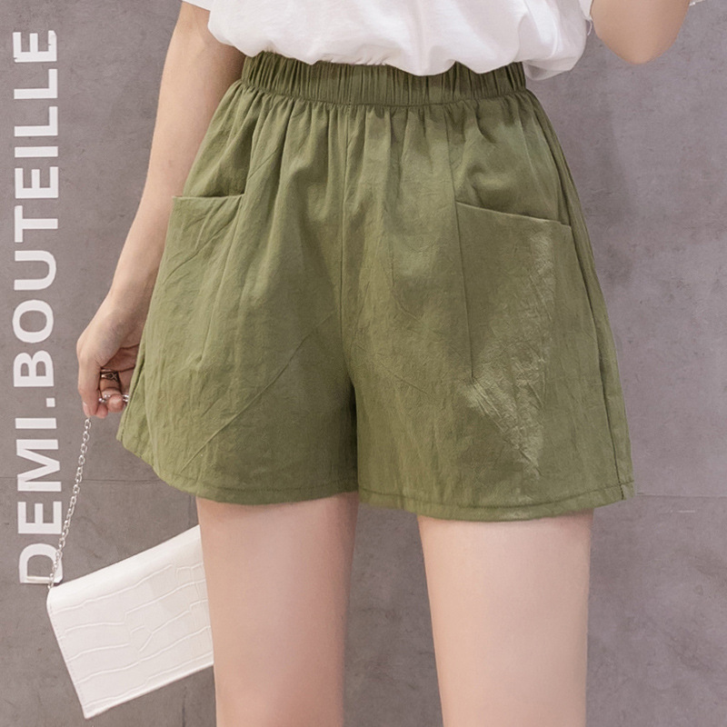 

Women summer shorts Casual Solid Cotton Linen elastic waist loose style beach for female 210524, Pink