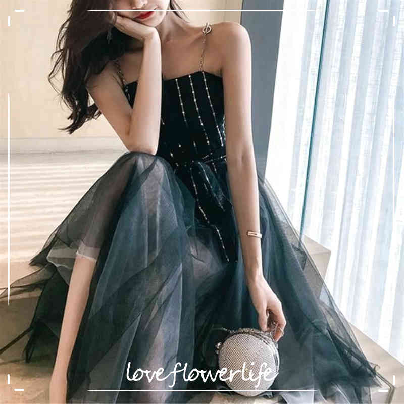 

Summer Party Black Fairy Dress Women Bow Sexy Sleeveless Spaghetti Strap French Dress Casual Dress Koean 210521
