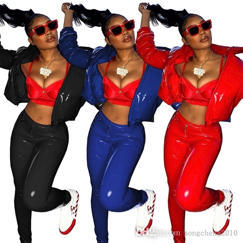 

Winter Designer Warm Down Jacket Women Bubble Coats Thick Warm Short Parkas Fashion PU Leather Puffer Long Sleeve Overcoat, Black