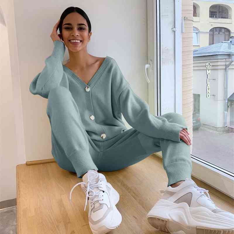 Women&#039;s Two Piece Pants Women Knitted Tracksuit Turtleneck Sweater Casual Suit Autumn Winter 2 Set Knit Sporting Femme Clothing SF-image-703567113