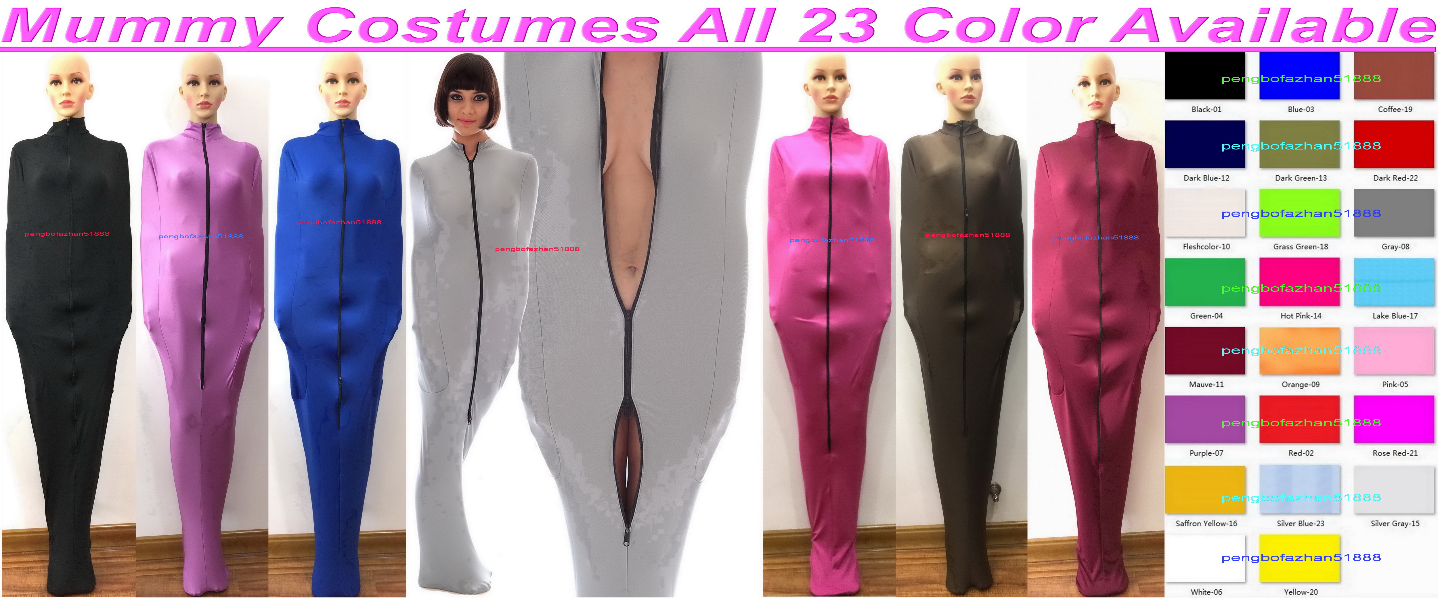 

Sexy 23 Color Lycra Spandex Mummy Costumes Sleeping Bag With internal Arm Sleeves Unisex Body Bags Sleepsacks Tights Catsuit Outfit Halloween Cosplay Suit P313, Pink