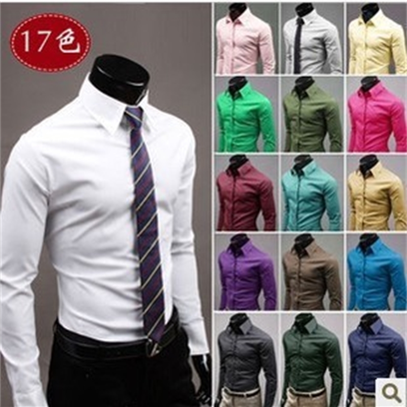 

/ t c Men's White Shirt Casual 17 Color Business Long Sleeve Solid Inch New, Yellow