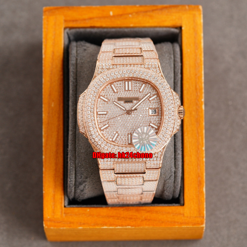 

7 Styles Top Quality Watches RRF 40MM Nautilus 5711 Full Diamonds Cal.324 Automatic Mens Watch Pavé Diamond Dial Rose Gold Bracelet Gents Sports Wristwatches, Vip