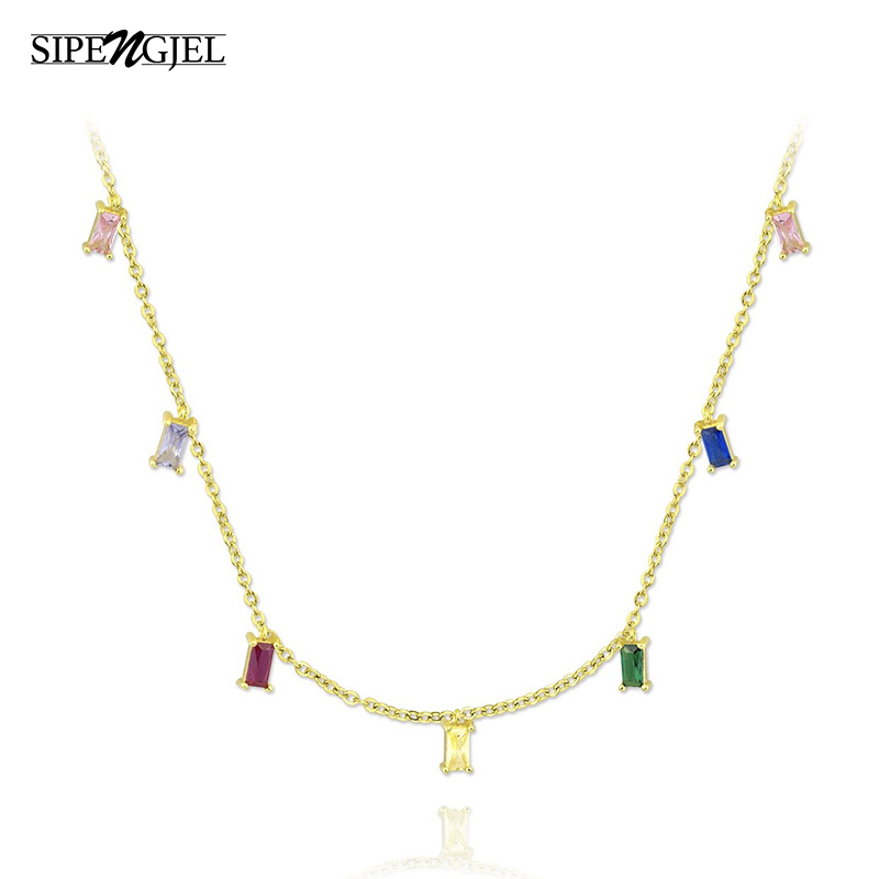 

SIPENGJEL Fashion Colorful Pendant Neckalce Geometric Crystal collares Delicate Clavicle Necklace For Women Jewelry