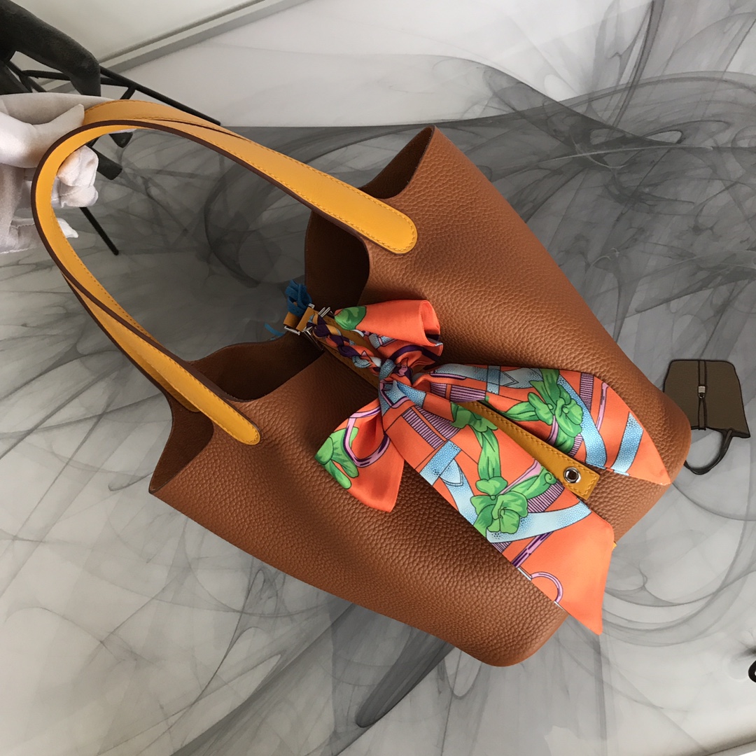 

brown bag ladies vegetable basket hand-sewn advanced design leather TC18 lychee pattern H portable bucket bags C22