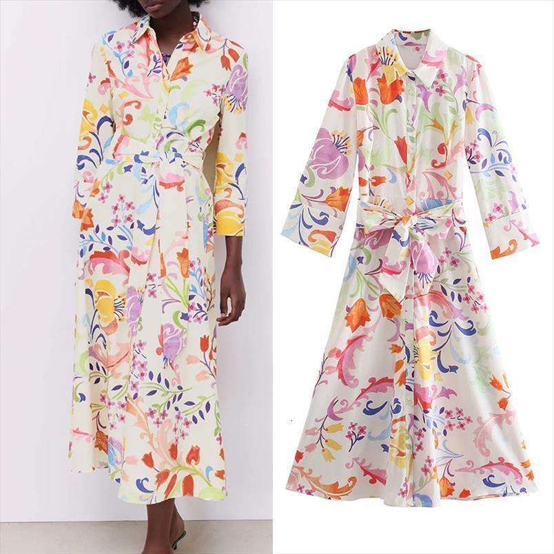 

za fashion print lapel women dresses single breasted office spring casual chic slim belt elegant, Black;gray