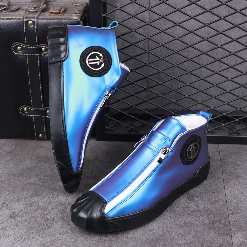 

Men's warm boots Punk Street British Style Casual Ankle Boot Men High Top Zipper Black Bottom Flat Platform Shoes for Male Zapatos Hombre A96, Brown