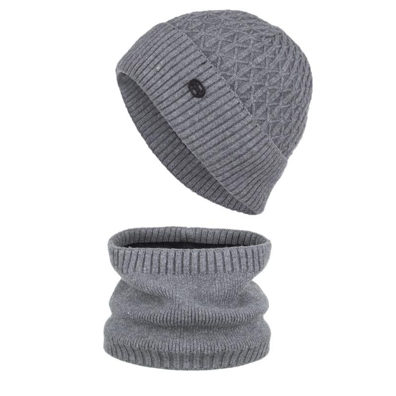 

Berets Winter Knitted Hat And Scarf For Women Solid Color Velvet Branch Grain Beanie Caps Scarves Metal Lable Fashion Hats Men Bonnet, Black