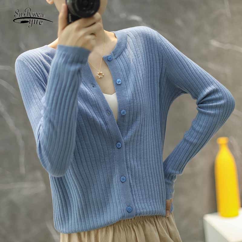 Cardigan décontracté femmes tricotées pull d'automne hivernale coréenne de style coréen rayé solide putain putain Femme 11953 210508