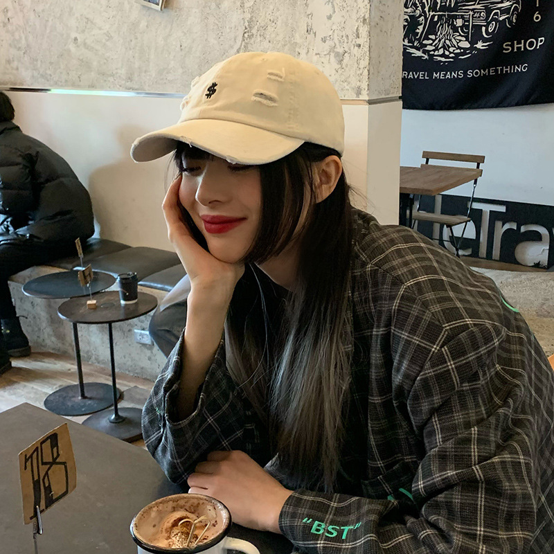 

Cap girl spring and summer Korean versatile fashion brand embroidered letter sunshade hardtop sunscreen baseball cap man, Gray