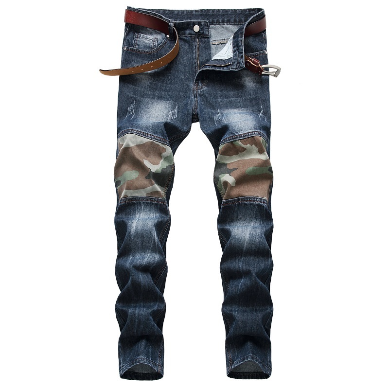 

personality shabby camouflage stitching trendy pants fashion jeans men's clothing, 939