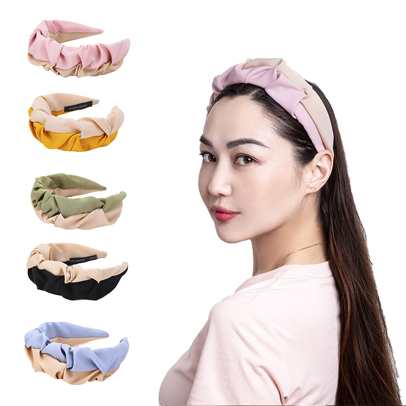 

Fashion Girls Hair Hoops Face Washing Headbands Double Color Joint Wide Fabric Elegant Headband for Party