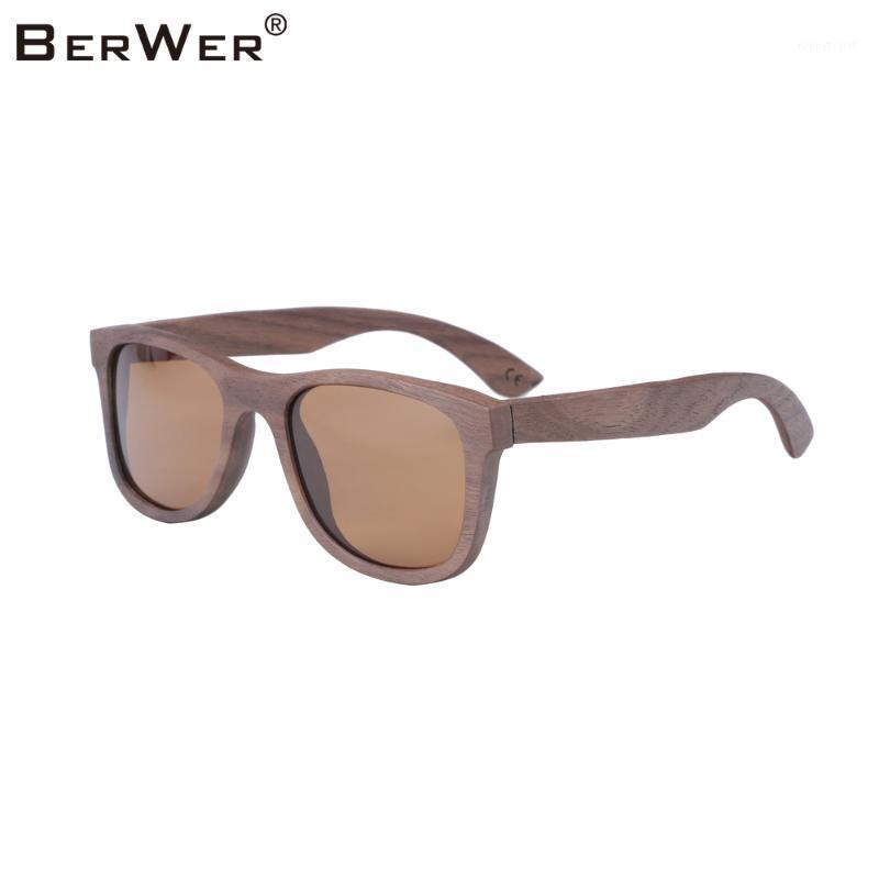 

Sunglasses BerWer Handmade Walnut Wood Women Men Brand Design Vintage Fashion Sun Glasses Polarized Lens