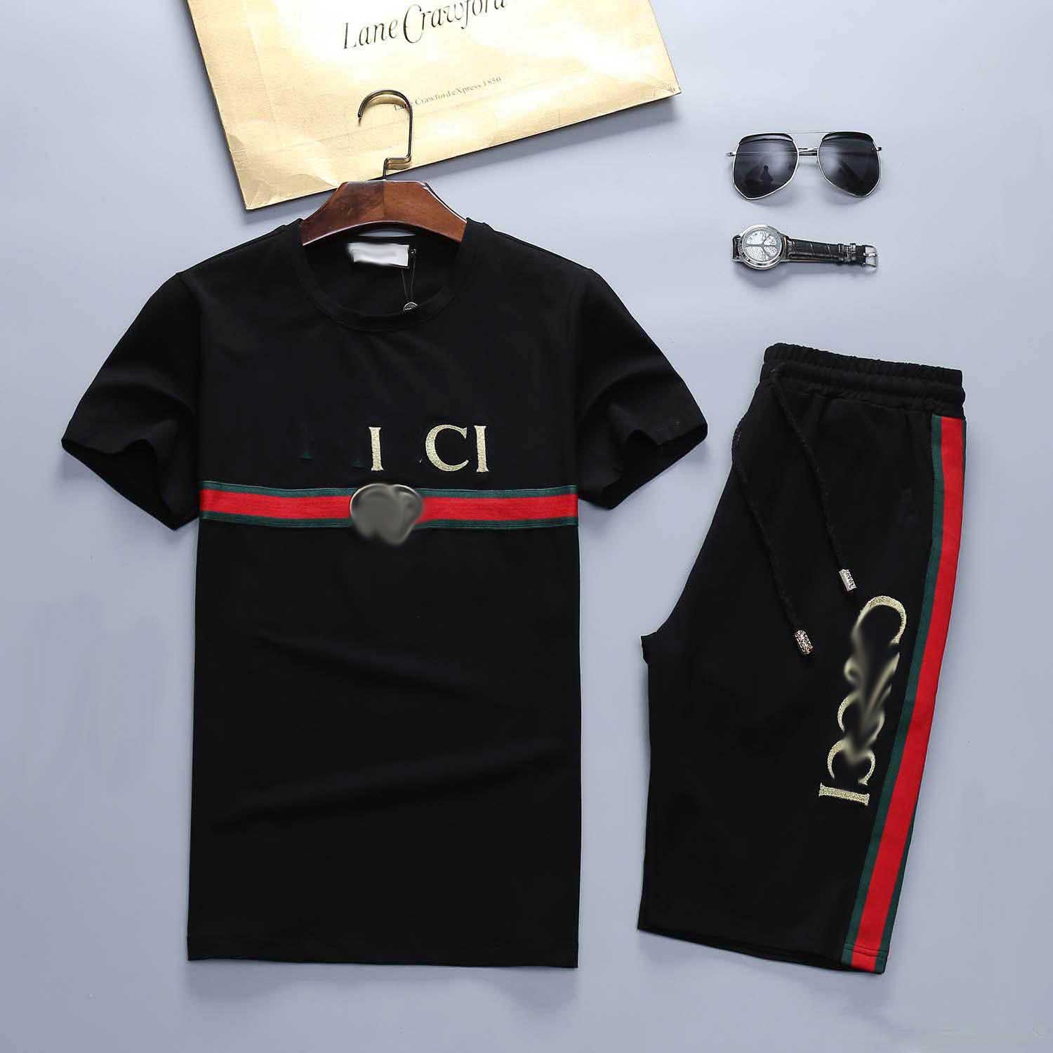 

Fashion Mens summer Tracksuits Men Tee Shirts + Shorts Two Piece Tops Suit Sportswear Set casual Short Sets, Gray