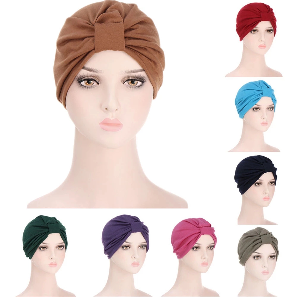 

Muslim Women Turban Hat Knotted Stretch Indian Cap Inner Hijab Chemo Caps Bonnet Night Sleep Hat Headscarf Head Cover Wrap