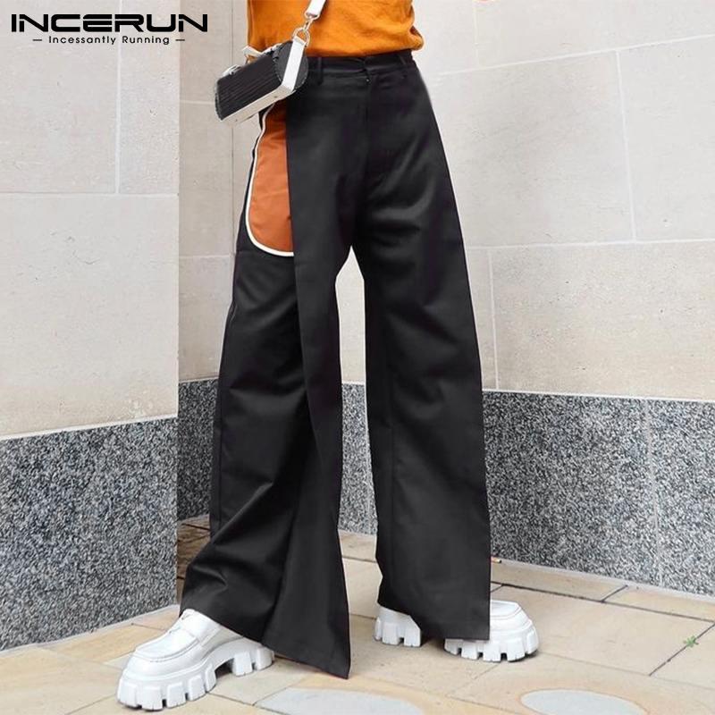 

Men's Pants American Style Pantalons Contrast Color Pocket Front Pleated Male Wide-leg Party Nightclub Trousers 2021 S-5XL INCERUN, Black