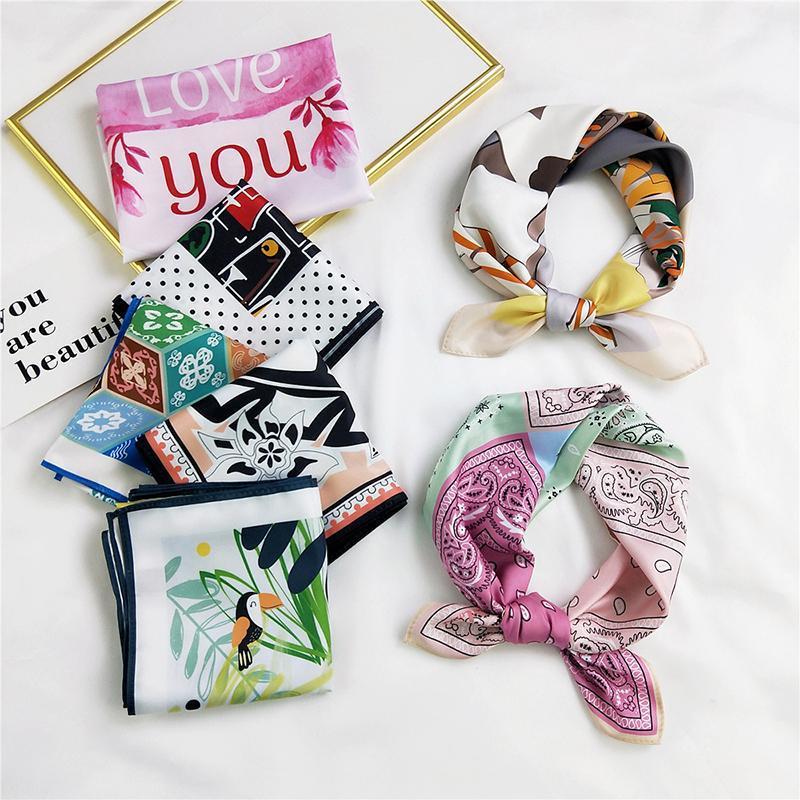 

Scarves Fashion Colorful Headscarf Small Silk Print Neckerchief Square Scarf Head Neck Hair Tie Band DIY Headband, Blue;gray